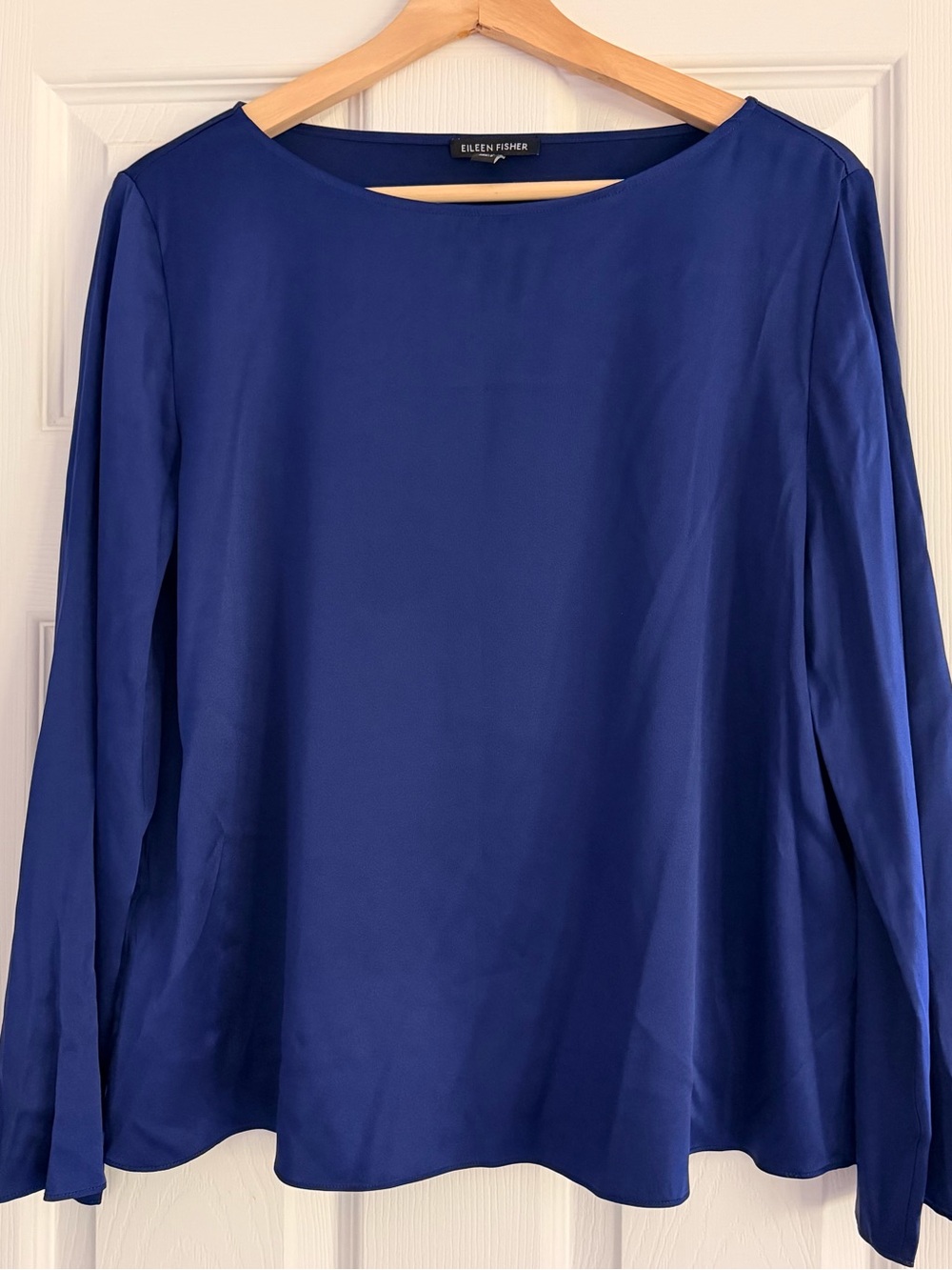 Eileen Fisher Silk-Blend Long Sleeve Blouse in Royal Blue Sapphire Size Small